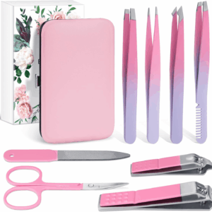 Precision Tweezers Nail Clippers Kit for Facial Hair, Lashes - Travel Case Included
