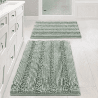Sage Bathroom Rugs, Bath Mat Set of 2 Extra Thick Chenille Striped Pattern Shaggy Bath Rugs for Bath Room, Non Skid Bath Mats for Bathroom Floor (32 X 20 plus 24 X 17 - Inches)