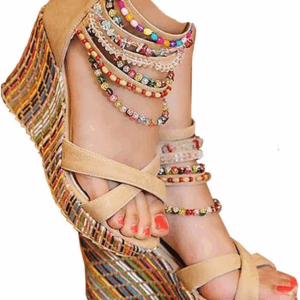 Women'S Wedge Sandals with Pearls across the Top Platform Sandals High Heels