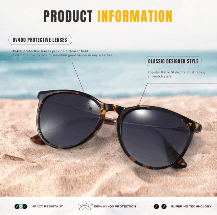 Sunglasses Womens Men Polarized UV Protection Trendy Vintage Retro round Mirrored Lens Sunglasses for Women - Image 6