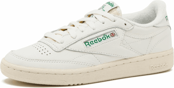 Club C 85 Vintage Tennis Sneakers, Casual White Womens Shoes, Chalk/Alabaster/Glen Green, 8