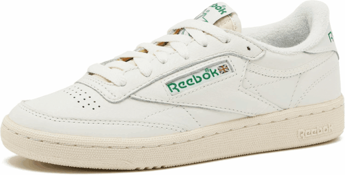Club C 85 Vintage Tennis Sneakers, Casual White Womens Shoes, Chalk/Alabaster/Glen Green, 8