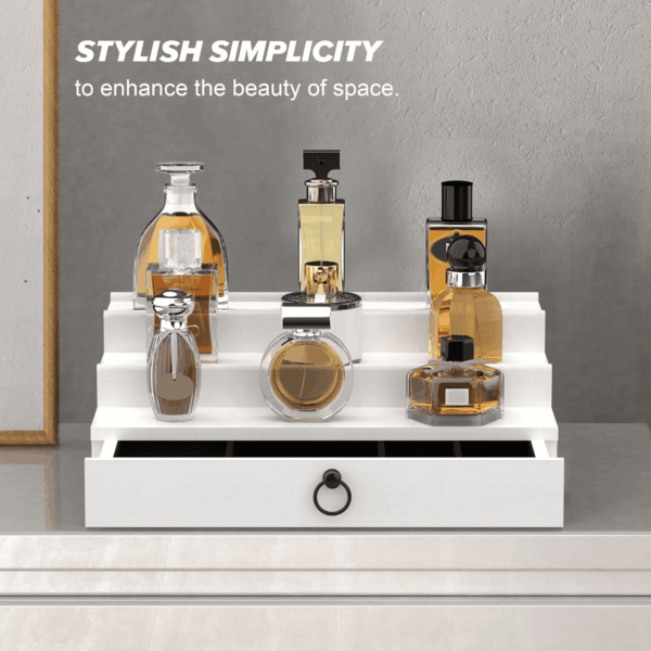 Cologne Organizer for Men, 3 Tier Wood Perfume Organizer with Felt Lining Drawer and Hidden Compartment, White Perfume Display Holder, a Gift for Men - Image 9