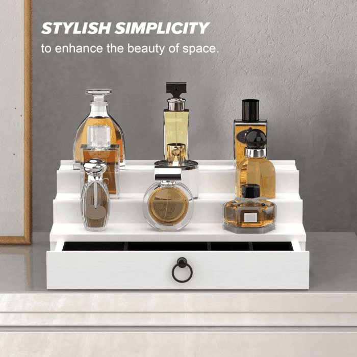 Cologne Organizer for Men, 3 Tier Wood Perfume Organizer with Felt Lining Drawer and Hidden Compartment, White Perfume Display Holder, a Gift for Men - Image 9