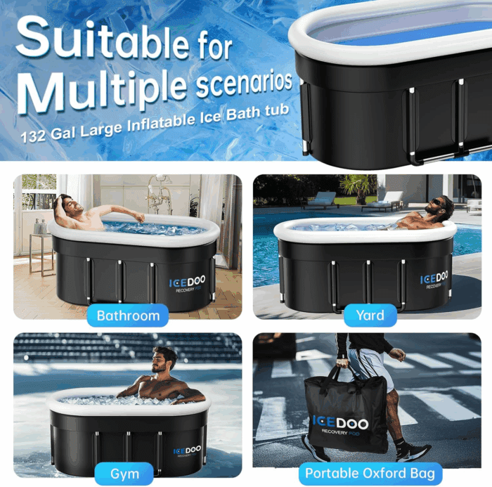 Upgraded 132 Gal XXL Large Oval Ice Bath with Air Ring, Multi-Layered Portable Cold Plunge Tub for Athletes, Foldable & Inflatable Full-Body Cold Tub Recovery at Home, Outdoors,Gym Use - Image 6