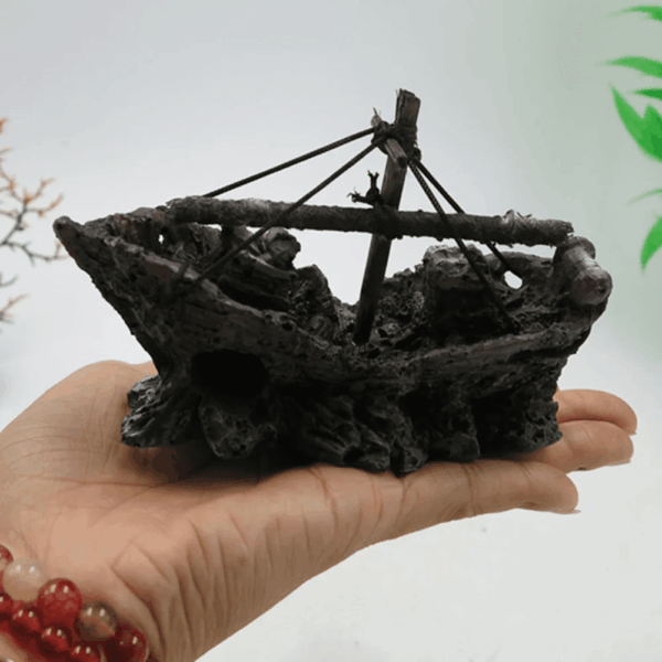 Fish Tank Decoration - Aquarium Accessories,Shipwreck Decor,Resin Material Sunken Ship Decorations for Fish Favors, Multi,4.9"X2.5"X3.7" - Image 3