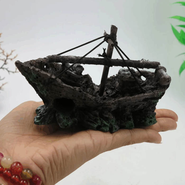 Fish Tank Decoration - Aquarium Accessories,Shipwreck Decor,Resin Material Sunken Ship Decorations for Fish Favors, Multi,4.9"X2.5"X3.7" - Image 3