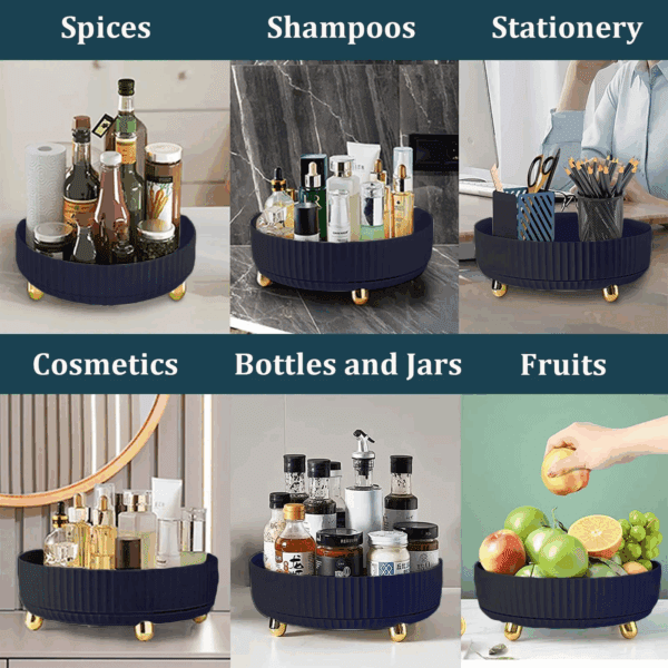 Makeup Perfume Organizer, 360 Degree Rotating Skincare Organizer Large Capacity Cosmetic Desk Spinning Storage Lotions Display Cases for Dresser, Blue - Image 8