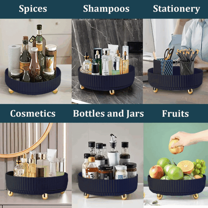 Makeup Perfume Organizer, 360 Degree Rotating Skincare Organizer Large Capacity Cosmetic Desk Spinning Storage Lotions Display Cases for Dresser, Blue - Image 8