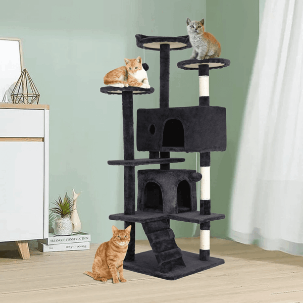 54In Cat Tree Tower for Indoor Cats,Multi-Level Furniture Activity Center with Scratching Posts Stand House Condo Funny Toys Kittens Pet Play House,Dark Gray - Image 2