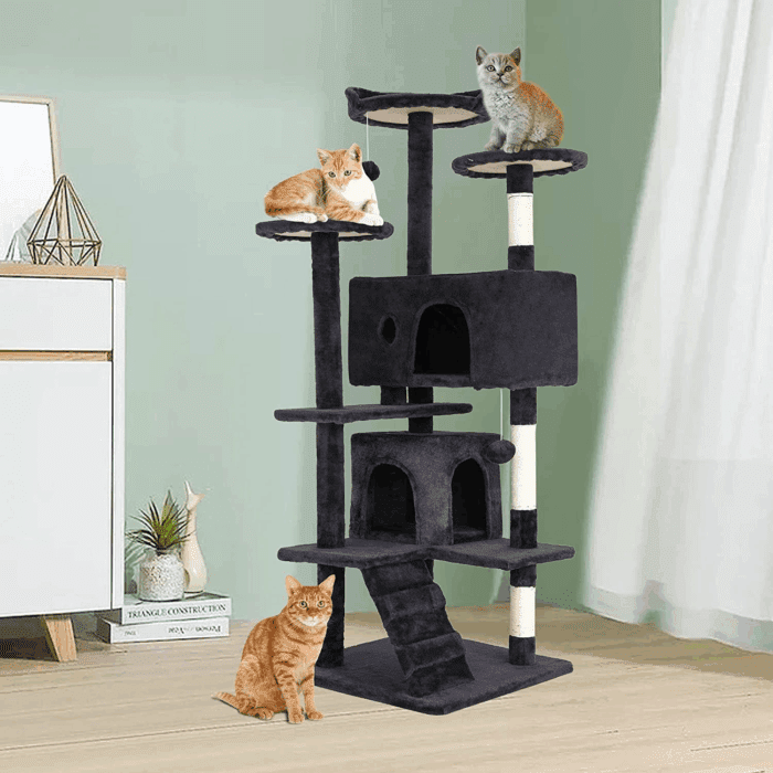 54In Cat Tree Tower for Indoor Cats,Multi-Level Furniture Activity Center with Scratching Posts Stand House Condo Funny Toys Kittens Pet Play House,Dark Gray - Image 2