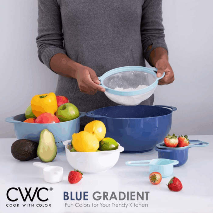 8Pc Nesting Bowl Set, Teal - Includes 2 Mixing Bowls, Colander, Sifter, 4 Measuring Cups, Polypropylene, Dishwasher Safe, BPA Free - Image 6