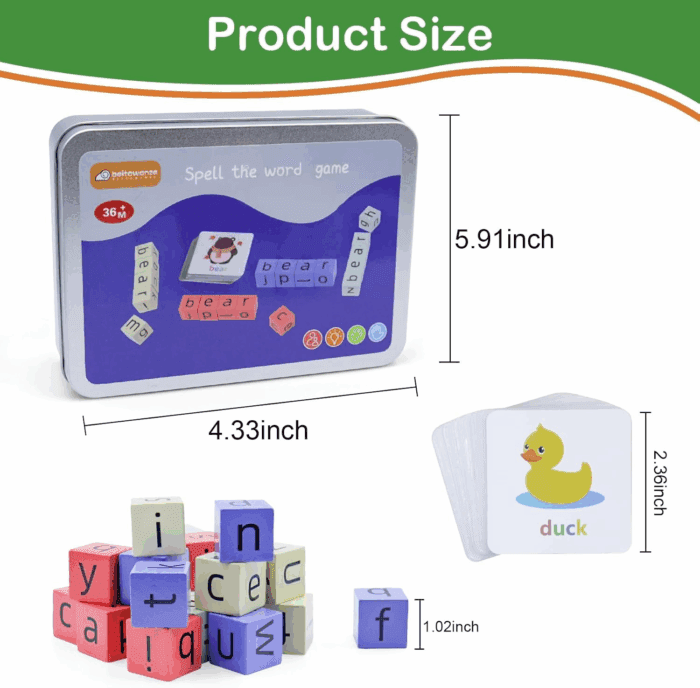 Word Spelling Game, Matching Letter Game for Kids, Fast-Paced Word Race Game, 54Pcs Flash Cards Alphabet Blocks, Preschool Learning Toys Gift for Kids Ages 3-8 - Image 7