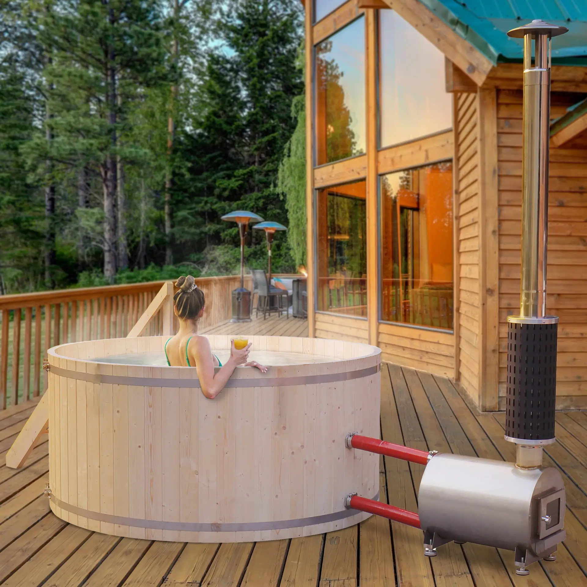 PEWSHTUB Pine Hot Tub and Ice Bath 4-5 Person with Wood-Fired Heater - Image 2