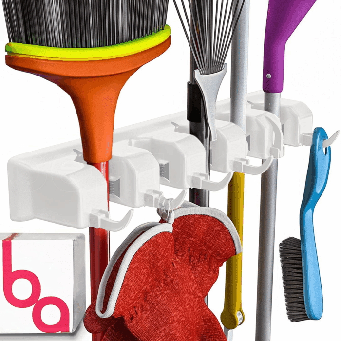 EXTRA GRIP Mop & Broom Holder Wall Mount - Wall Hanging Garden Tool & Utility Closet Organizer, Mop & Broom Hook, Broom Hanger Wall Mount, Mop Broom Organizer, Wall Mounted Broom Rack Mop Storage