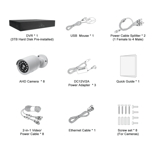 SC35 8CH Wired Security Camera System Outdoor with 3TB Hard Drive 8Pcs 1080P Bullet Surveillance Cameras HDMI Connector - Image 3