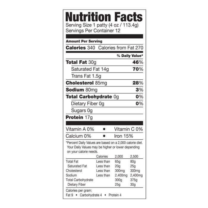 100% Pure Beef Burgers, 75% Lean/25% Fat, 3 Lbs, 12 Count (Frozen) - Image 3