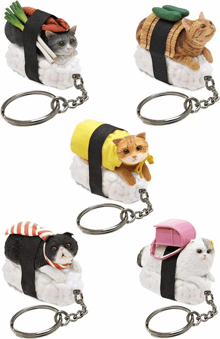 Clever Idiots Nekozushi Keychain - Blind Box Includes 1 of 5 Collectable Figurines - Features a Detachable Keyring (Version 1)