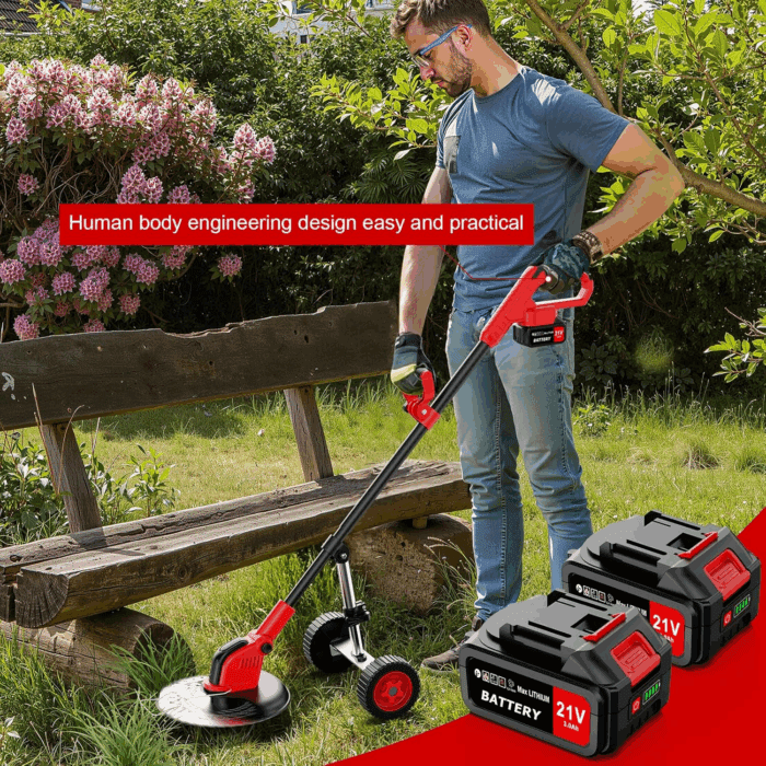 Electric Weed Wacker Cordless, 4 in 1 Lawn Mower Grass Edger with 2 Pcs 3000Mah Batteries Powered & Detachable Wheels, Foldable and Lightweight Grass Trimmer/Brush Cutter, Weed Eater Garden and Yard - Image 7