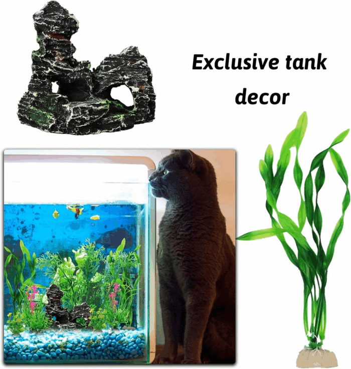 Fish Tank Accessories Aquarium Decorations Plants, 9Pcs Green Fish Tank Decorations Plants and Cave Rock Decoration Decor Set, Aquarium Decor Plastic Plants - Image 5