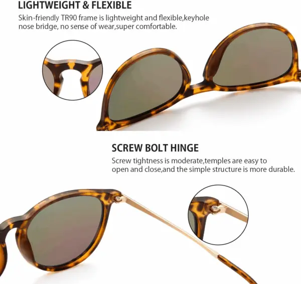 Sunglasses Womens Men Polarized UV Protection Trendy Vintage Retro round Mirrored Lens Sunglasses for Women - Image 4