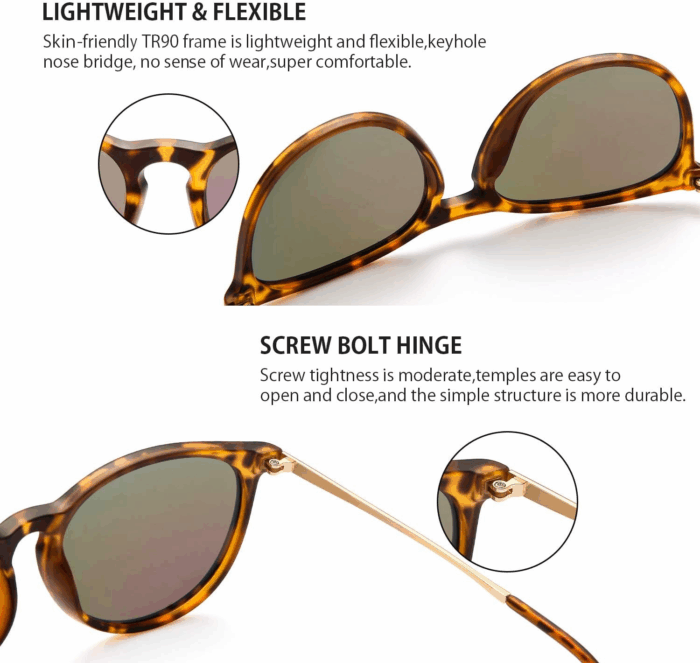 Sunglasses Womens Men Polarized UV Protection Trendy Vintage Retro round Mirrored Lens Sunglasses for Women - Image 4