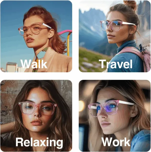 Bluetooth Anti-Blue Light Glasses, Smart Bluetooth Glasses for Women,Voice Control,Open Ear Style, Listen Music and Calls (Lear Lens with Pink Frame1) - Image 7