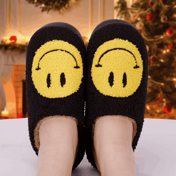 Smile Face Slippers for Women - Indoor Outdoor Retro Happy House Slides, Soft Fluffy Cushion Furry Shoes - Image 2