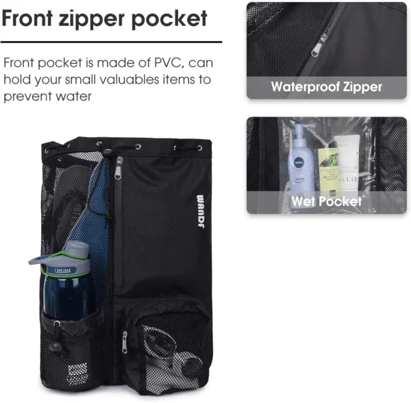 Swim Bag Mesh Drawstring Backpack with Wet Pocket for Swimming, Gym, and Workout Gear - Image 3