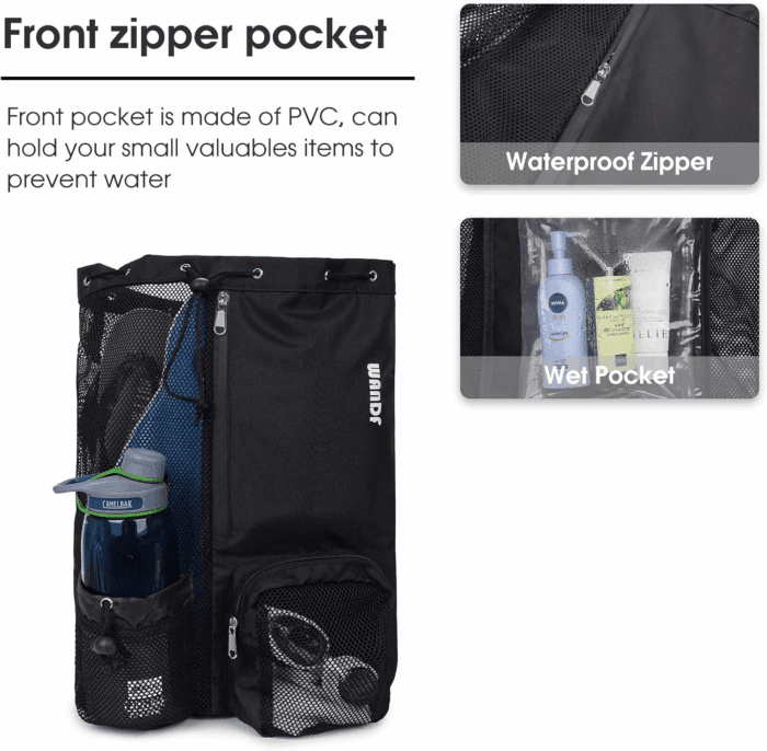 Swim Bag Mesh Drawstring Backpack with Wet Pocket for Swimming, Gym, and Workout Gear - Image 3