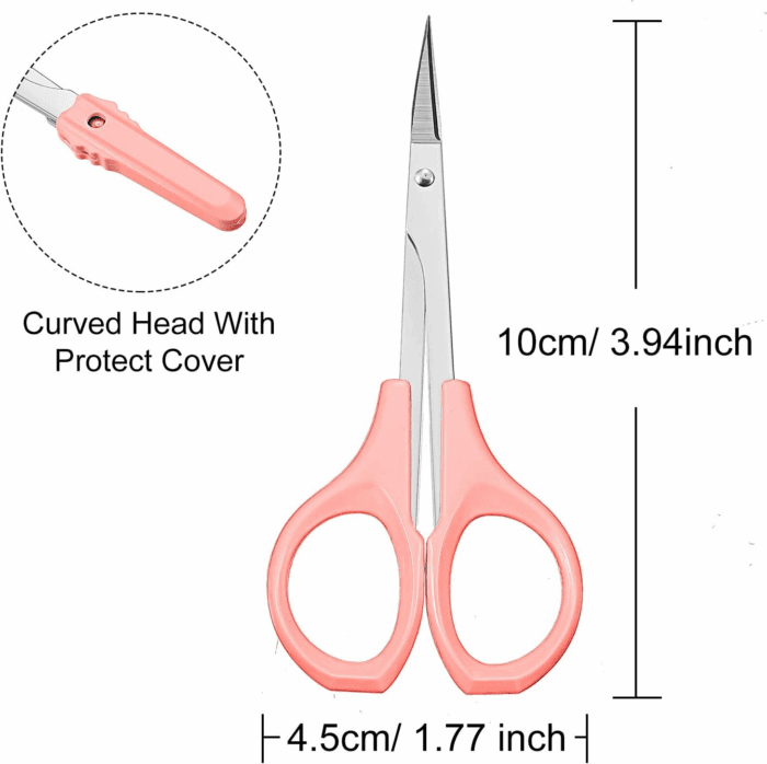 2 Pack Curved Craft Scissors Small Beauty Stainless Steel Trimming Eyebrow Scissors for Eyelash Extensions, Facial Nose Hair, 4 Inch(Pink) - Image 2