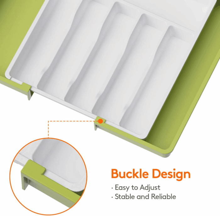 Silverware Drawer Organizer, Expandable Utensil Tray for Kitchen, BPA Free Flatware and Cutlery Holder, Adjustable Plastic Storage for Spoons Forks Knives, Large, Green&White - Image 7
