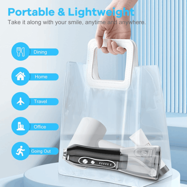 Water Dental Flosser Teeth Pick -Portable Oral Irrigator with 5 Modes, Rechargeable IPX7 Waterproof Orthodontic Teeth Cleaner Pick Cordless for Home Travel-300Ml Water Tank - Image 7