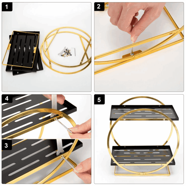 2 Tier Anti-Slip & Anti-Sway Perfume Organizer for Dresser, Solid Carbon Steel Perfume Stand with Silicone Anti-Slip Strips, Multifunction Perfume Display for Lotion, Cosmetic, Skincare, Gold - Image 4