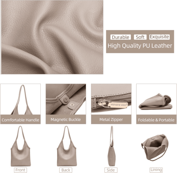 Slouchy Hobo Bags for Women Soft Designer Shoulder Purses Ladies Top Handle Handbag - Image 2