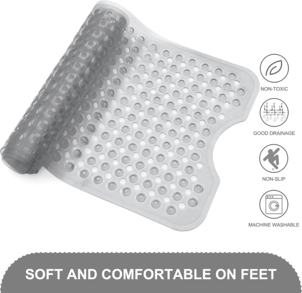 Upgrade Bath Tub and Shower Mats, Non Slip 40 X 16 Inch Extra Large Bathtub Mat, Machine Washable Bathmat with Drain Holes, Suction Cups for Bathroom Floor, Clear Gray - Image 4