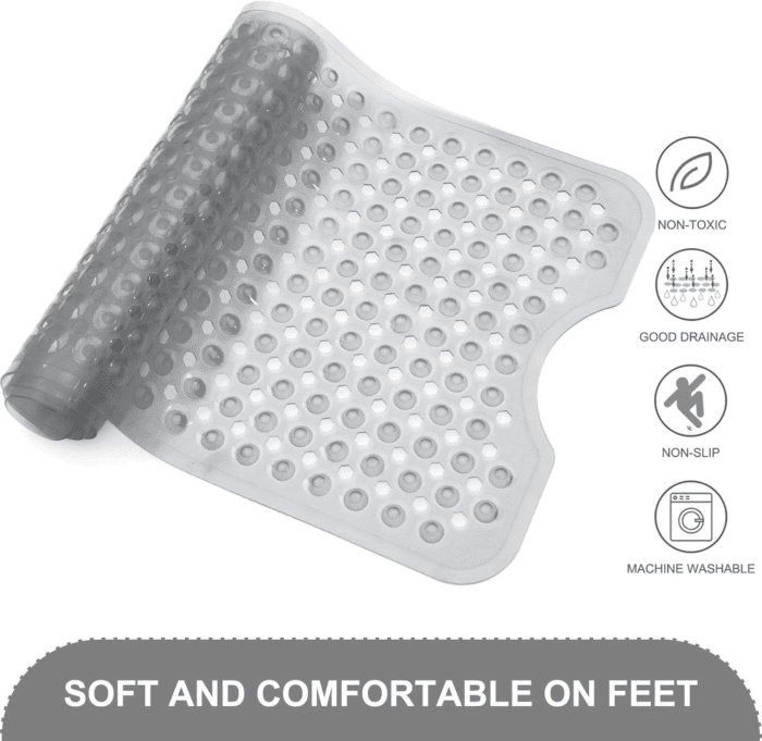 Upgrade Bath Tub and Shower Mats, Non Slip 40 X 16 Inch Extra Large Bathtub Mat, Machine Washable Bathmat with Drain Holes, Suction Cups for Bathroom Floor, Clear Gray - Image 4