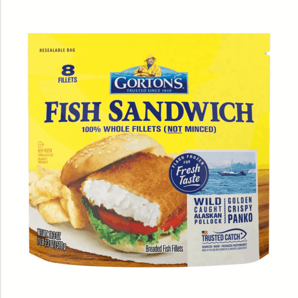 Gorton’S Breaded Fish Sandwich Cut from 100% Whole Fish Fillets (Not Minced), Wild Caught Alaskan Pollock, Frozen, 8 Count, 18.3 Ounce Resealable Bag - Image 2
