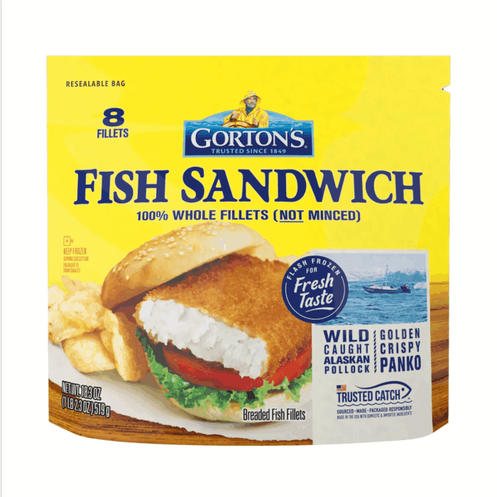 Gorton’S Breaded Fish Sandwich Cut from 100% Whole Fish Fillets (Not Minced), Wild Caught Alaskan Pollock, Frozen, 8 Count, 18.3 Ounce Resealable Bag - Image 2