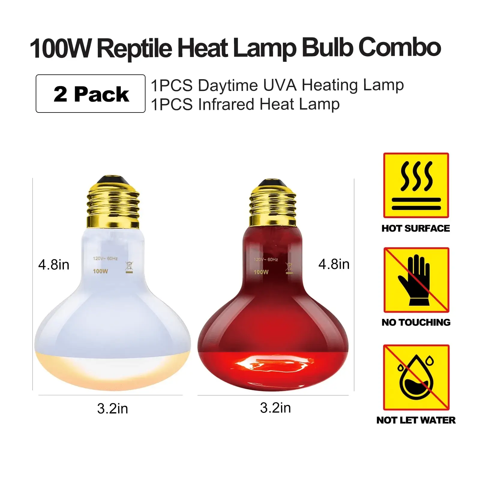 100W Reptile Heat Lamp Bulbs Combo, Day & Night Basking Spot Light, UVA Heating Lamp 2 Pack - Image 7