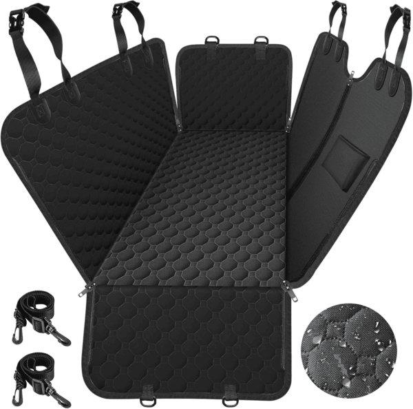 Dog Car Seat Cover for Back Seat, Waterproof Car Seat Protector for Dogs with Side Flaps, Scratchproof Dog Hammock with Nonslip Bottom for Suvs, Standard(54" Wx55 L) All Black
