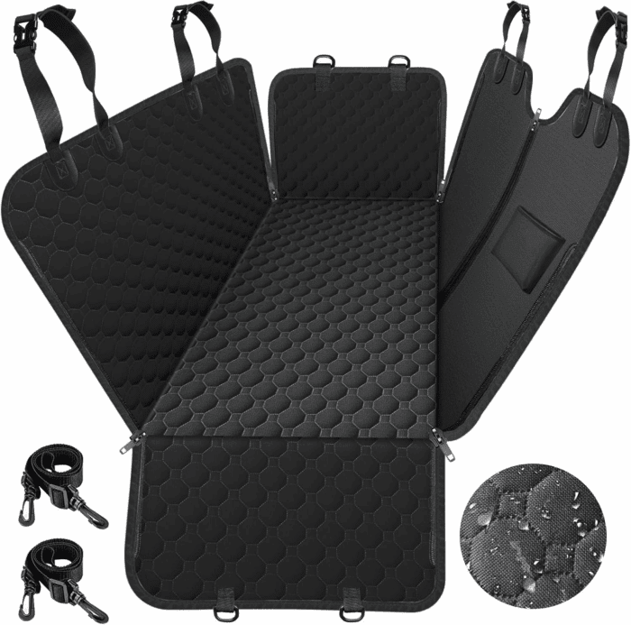 Dog Car Seat Cover for Back Seat, Waterproof Car Seat Protector for Dogs with Side Flaps, Scratchproof Dog Hammock with Nonslip Bottom for Suvs, Standard(54" Wx55 L) All Black