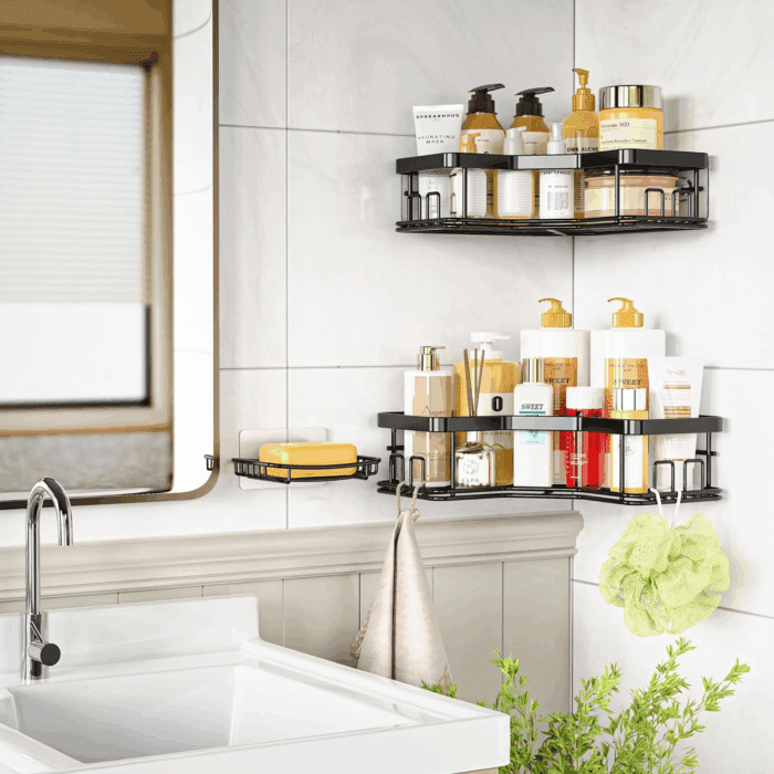 Shower Caddy Organizer, 3-Pack Corner Shower Caddy Organizer Shelves Storage Rack Accessories for Bathroom Countertop Home Decor Set, Black - Image 2