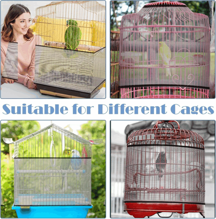 Adjustable Bird Cage Seed Catcher Net Cover Elastic Band Mesh Cover Black for Parrot Cages - Image 5