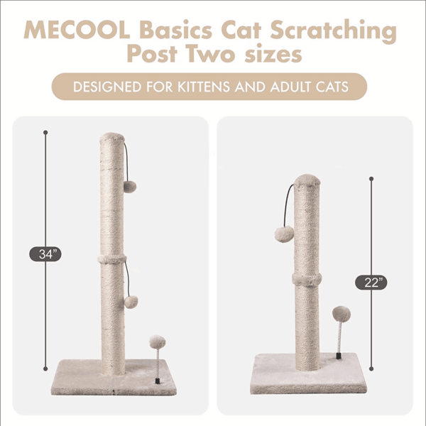 Cat Scratching Post Premium Basics Kitten Scratcher Sisal Scratch Posts with Hanging Ball 22In for Kittens or Smaller Cats (22 Inches for Kitten, Beige) - Image 6