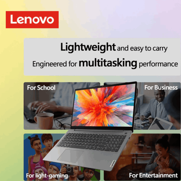 Ideapad 1 Student Laptop, 15.6" FHD Display, Intel Dual Core Processor, 12GB RAM, 128GB Emmc + 256GB SSD, 1 Yr Office 365, Wi-Fi 6, Windows 11 Home, Grey - Image 3