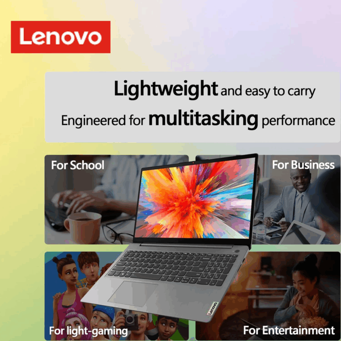 Ideapad 1 Student Laptop, 15.6" FHD Display, Intel Dual Core Processor, 12GB RAM, 128GB Emmc + 256GB SSD, 1 Yr Office 365, Wi-Fi 6, Windows 11 Home, Grey - Image 3