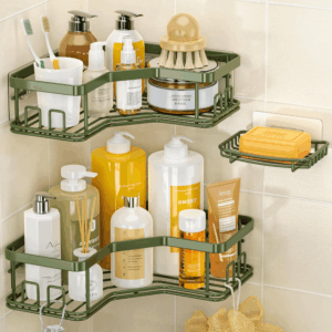Shower Caddy Organizer, 3-Pack Corner Shower Caddy Organizer Shelves Storage Rack Accessories for Bathroom Countertop Home Decor Set, Forest Green