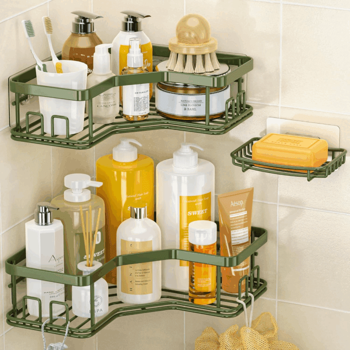 Shower Caddy Organizer, 3-Pack Corner Shower Caddy Organizer Shelves Storage Rack Accessories for Bathroom Countertop Home Decor Set, Forest Green