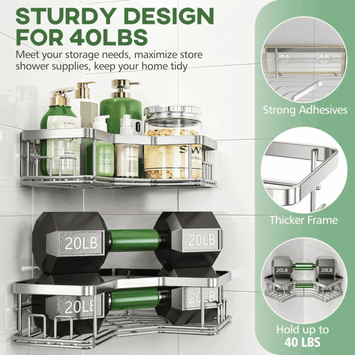 Shower Caddy Organizer, 3-Pack Corner Shower Caddy Organizer Shelves Storage Rack Accessories Rustproof Stainless Steel for Bathroom Countertop Home Decor Set, Silver - Image 3